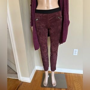 BLANK NYC Burgundy/Black Suede-Front Leggings Moto Skinny Ponte Back, Size 26